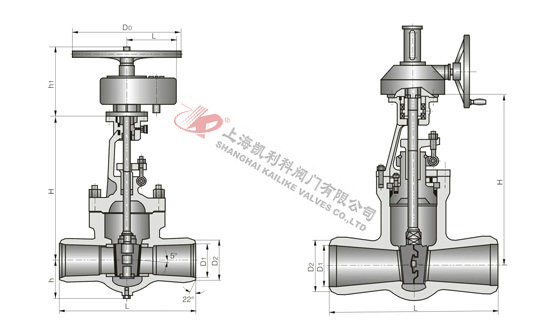 Z561H高溫高壓焊接閘閥(傘齒輪)外形結(jié)構(gòu)圖